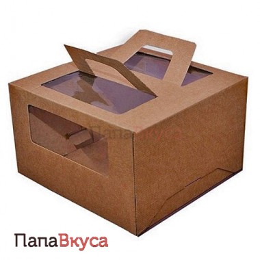 Коробка для торта крафт с ручками  300*300*200 мм